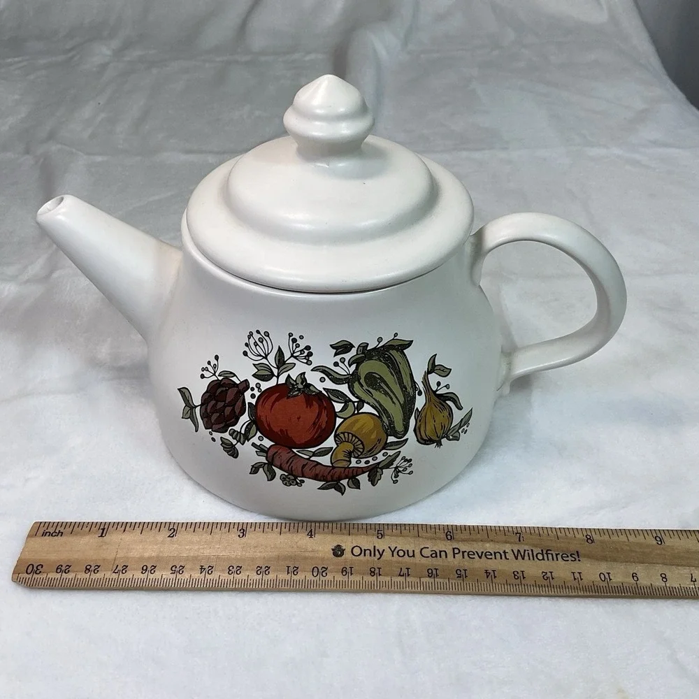Vintage McCoy Pottery Spice Delight Teapot w/ Lid – Veggie & Mushroom Design